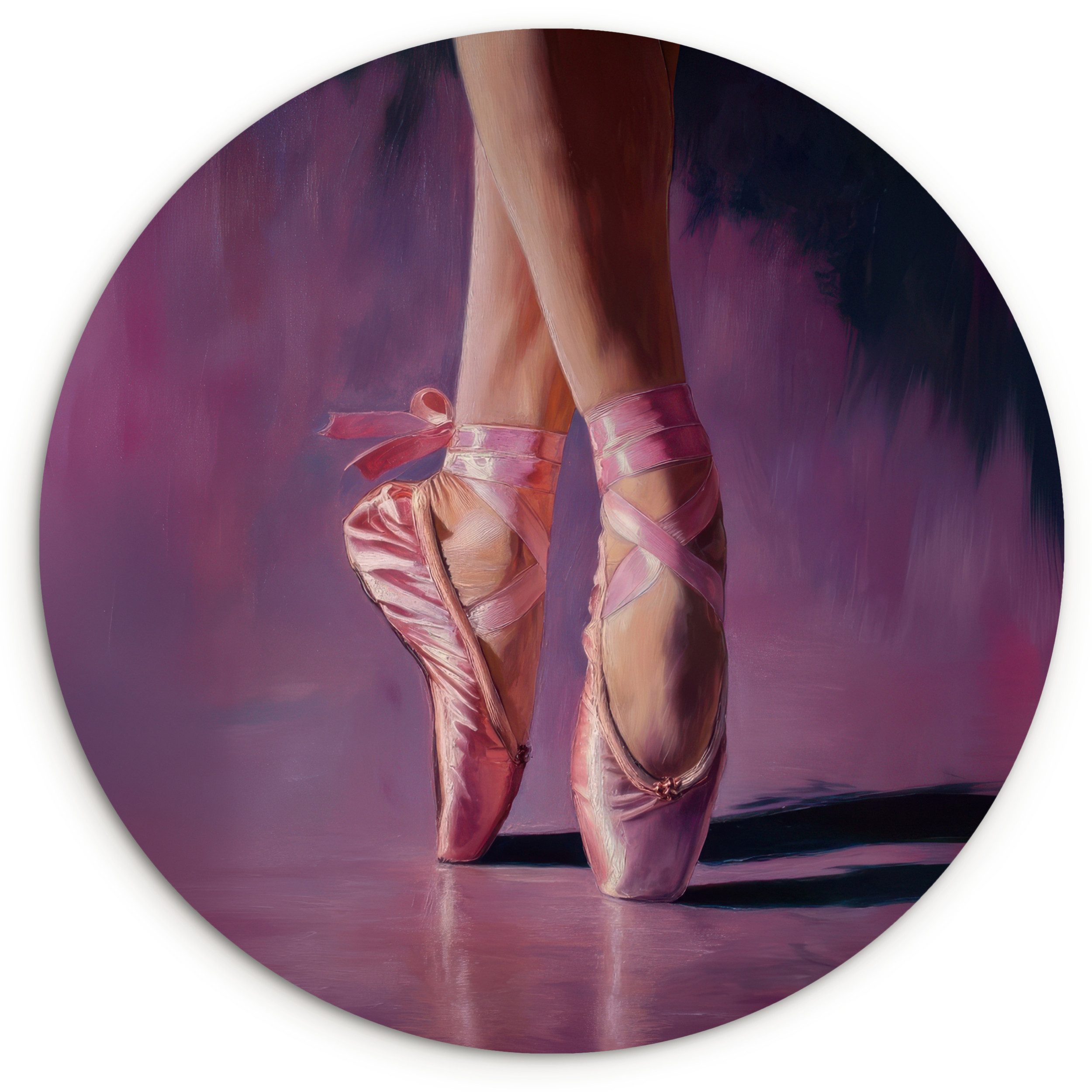 MuchoWow Gemälde Spitzenschuhe - Lila - Kontrast, Fotodruck (1 St), Kreis Wanddekoration, Rundes Wandbild, 30x30 cm