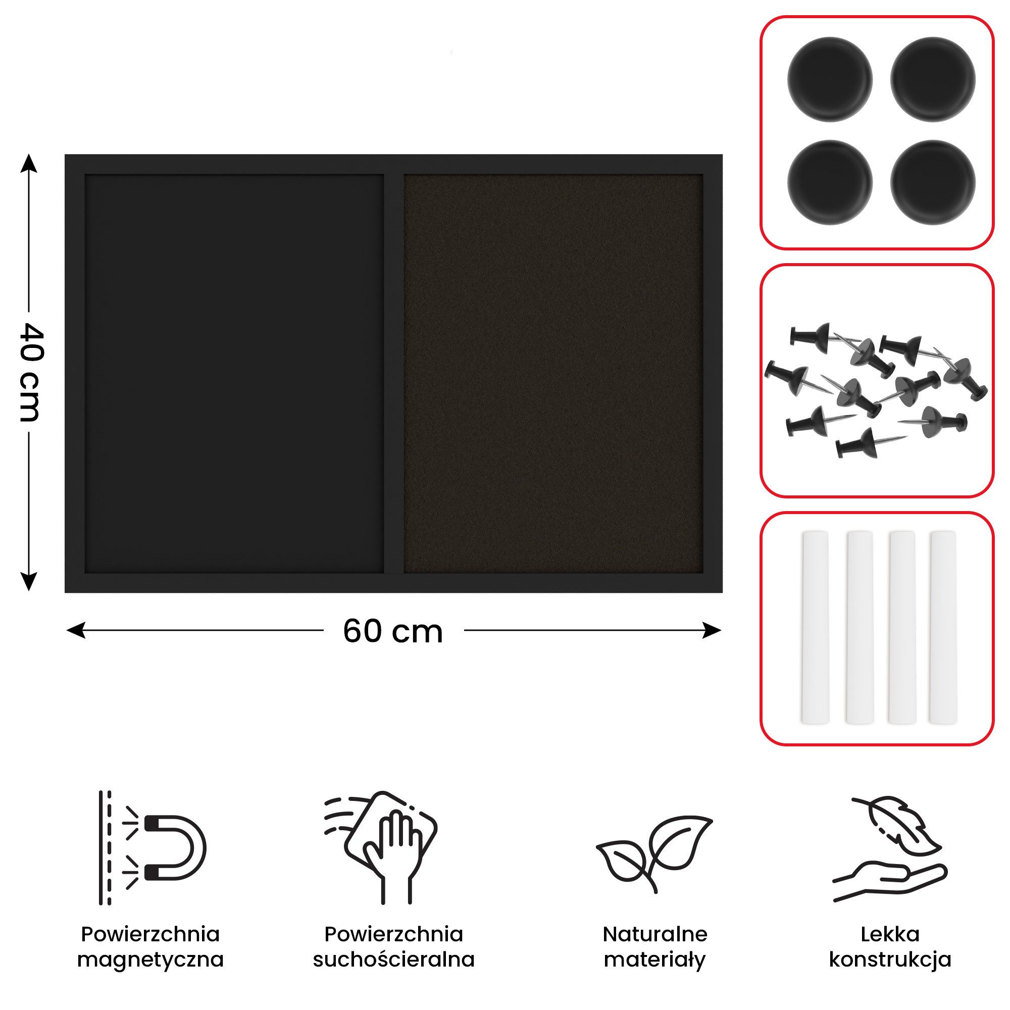 ALLboards Tafel Kombitafel Kork / schwarz magnetisch Holzrahmen schwarz lackiert