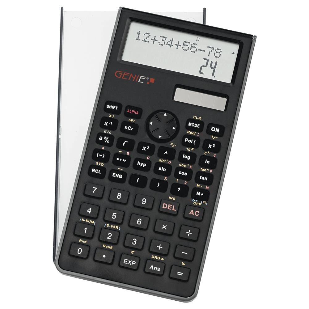 GENIE Taschenrechner Wissenschaftlicher Kalkulator mit 240 Funktionen, Dual-Power, 2-zeiliges Display, Hardcover, Korrekturfunktion