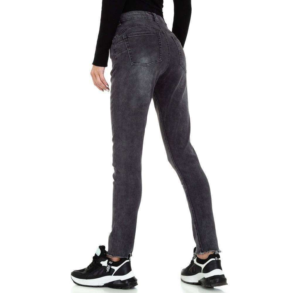 Freizeit Damen High Jeans Grau Ital-Design Stretch Waist in Used-Look High-waist-Jeans