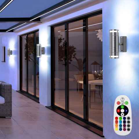 etc-shop Außen-Wandleuchte, Leuchtmittel inklusive, Warmweiß, Farbwechsel, 3er Set RGB LED Außen Lampen Fassaden Up Down Strahler dimmbar