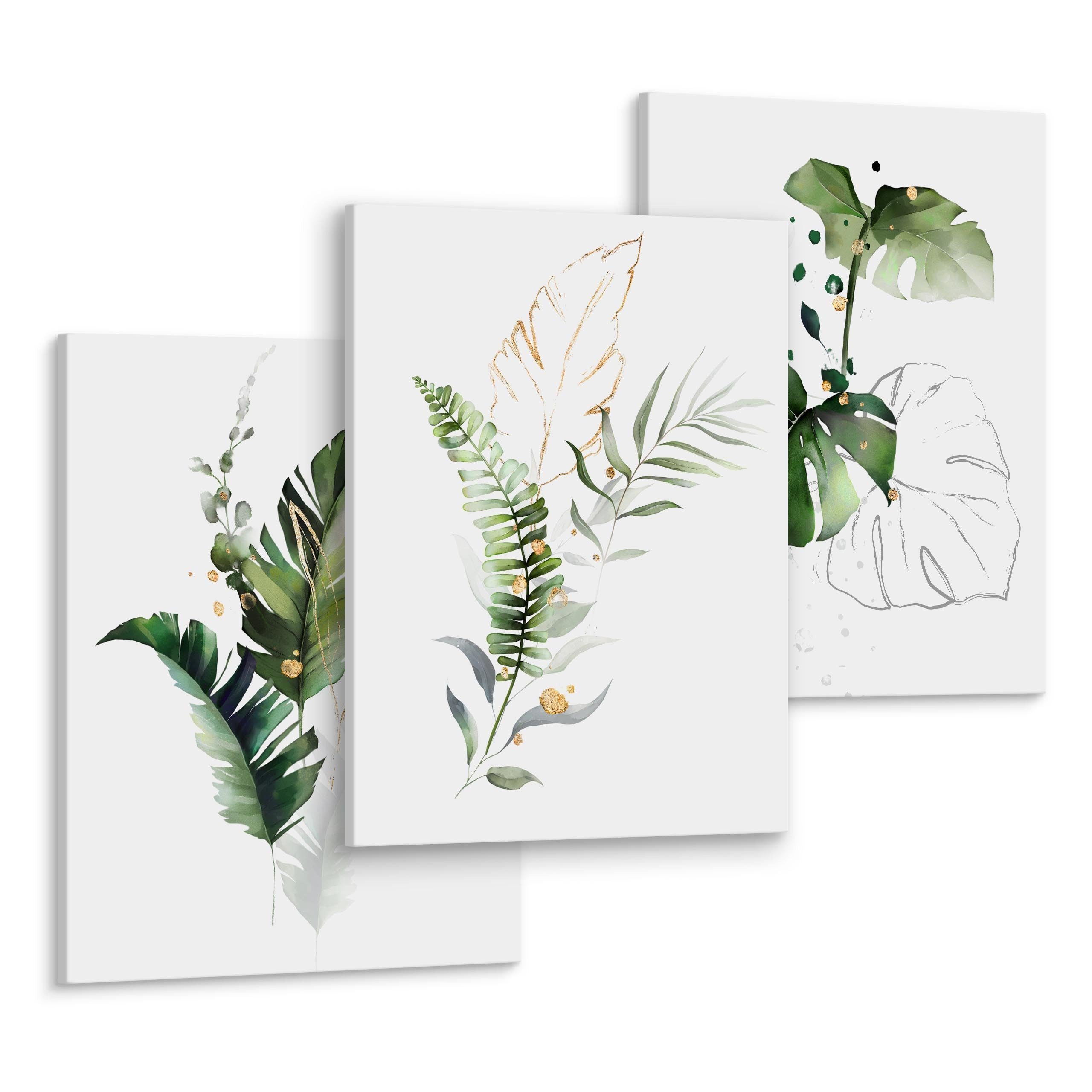 Muralo Mehrteilige Bilder Wandbilder 3er-Set Leinwand Natur – Leinwandbild mehrteilig Wohnzimmer, Natur (Set, 3 St), 3x 30x40 cm – Pflanzen in voller Blüte, aufhängefertig, Holzrahmen