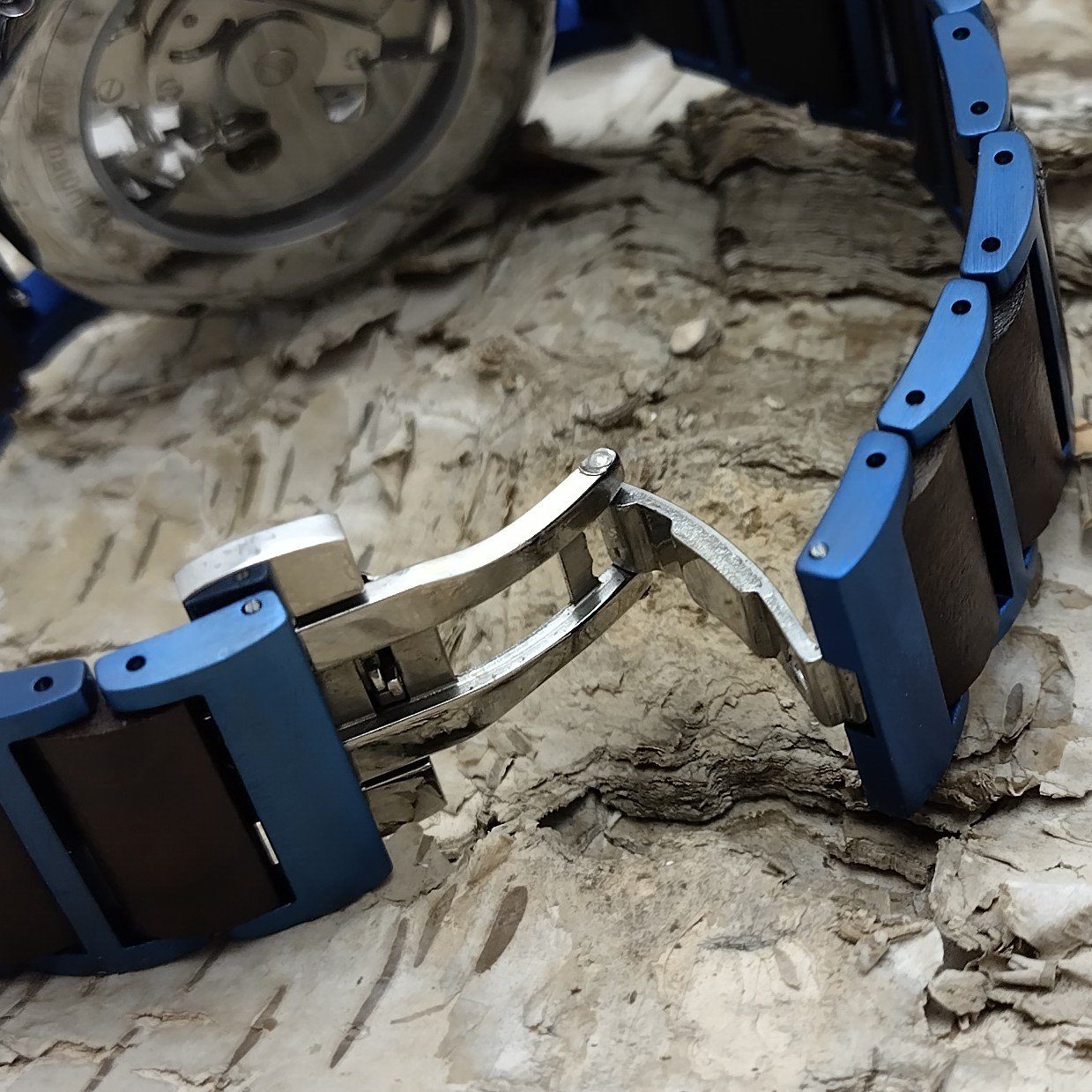 blau, matt Holz COLDITZ Herren weiß, Automatikuhr Armband & schwarz Edelstahl Uhr, Holzwerk