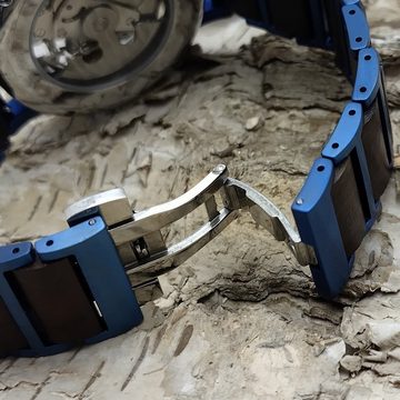 Holzwerk Automatikuhr COLDITZ Herren Edelstahl & Holz Armband Uhr, matt blau, weiß, schwarz