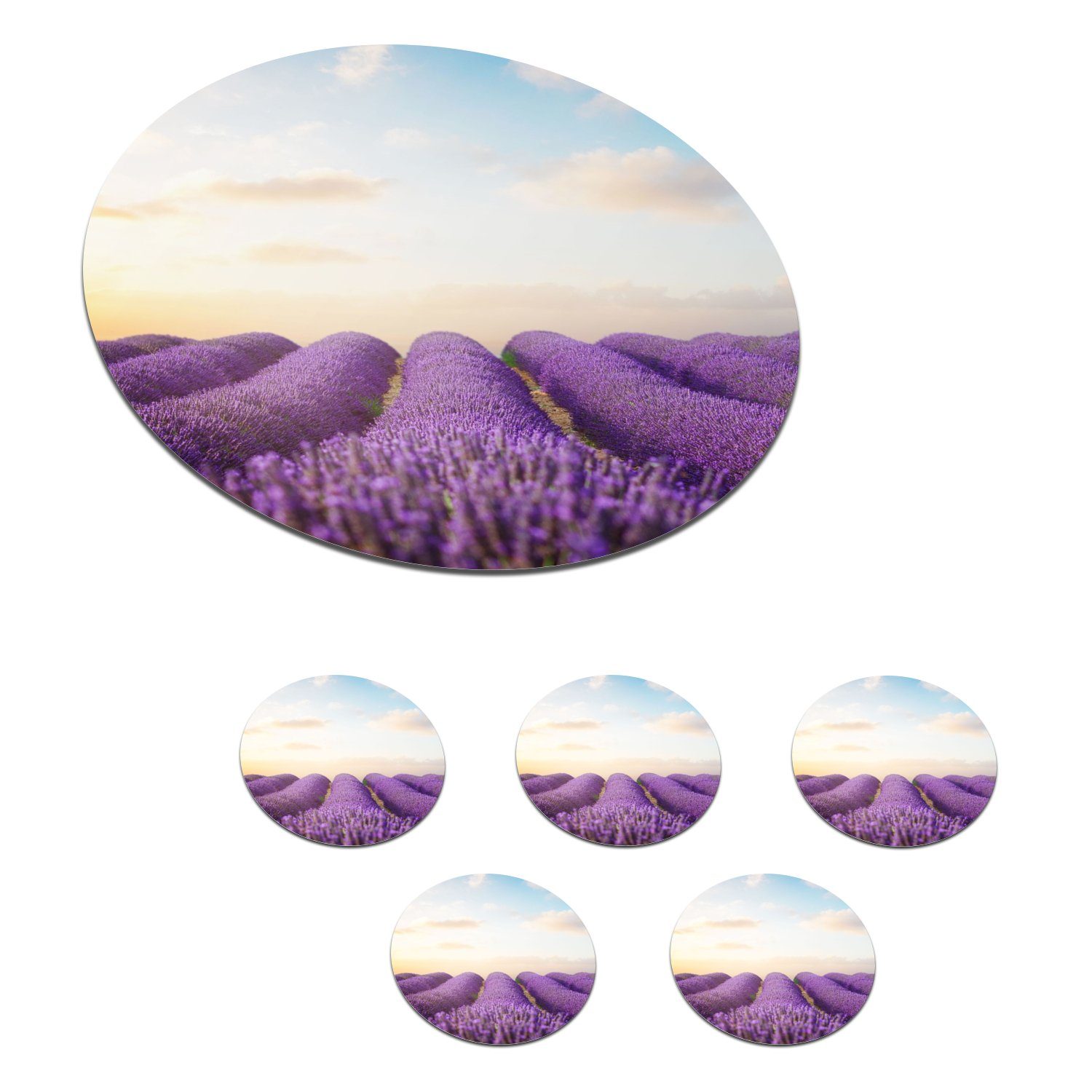 MuchoWow Glasuntersetzer Lavendel - Himmel - Wolken - Blumen, Zubehör für Gläser, 6-tlg., Getränkeuntersetzer, Tassenuntersetzer, Korkuntersetzer, Tasse, Becher