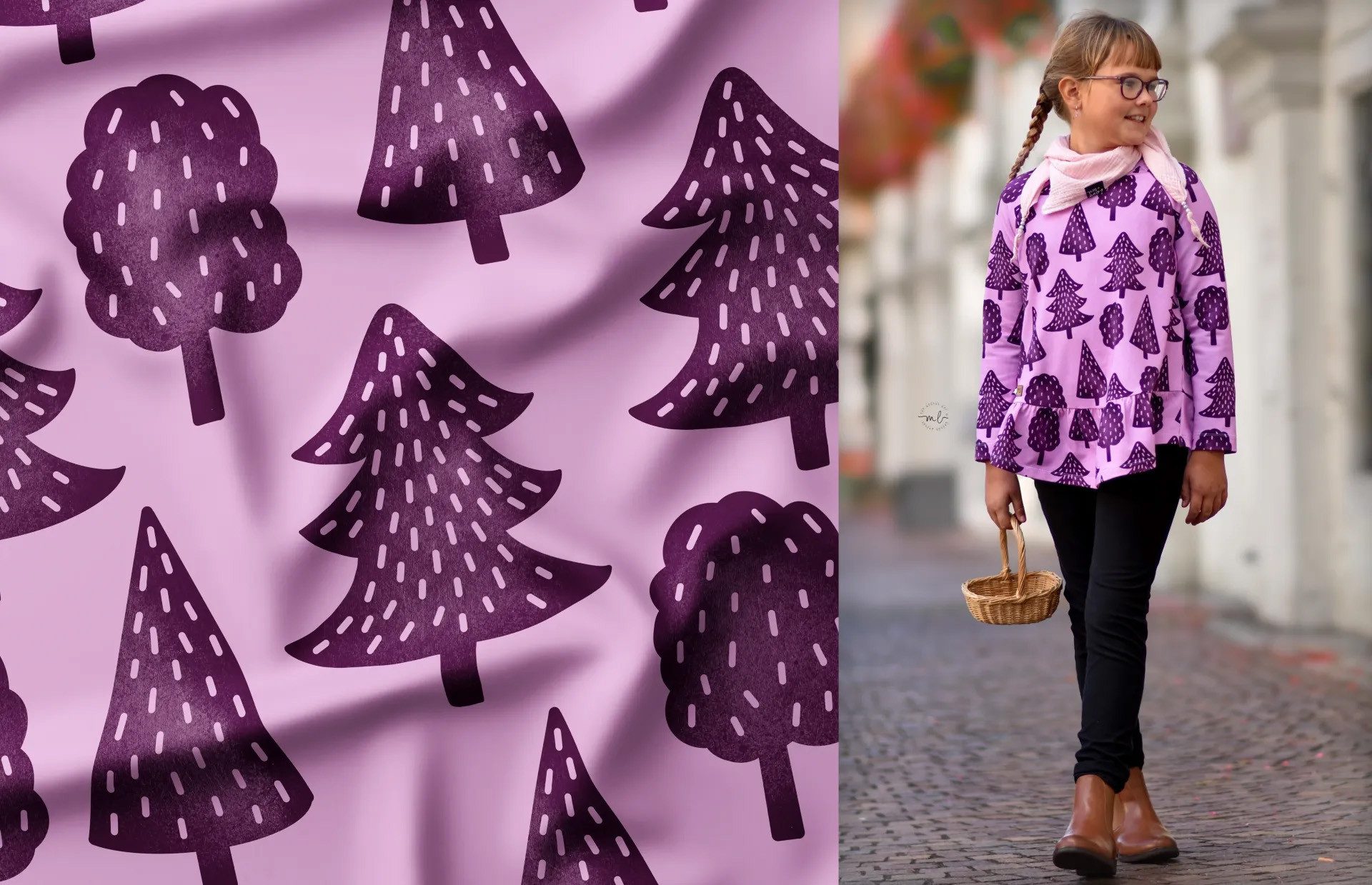 Leylas Welt Stoff Stoff French Terry Bäume 150 cm WB Eigenproduktion Katzengold, Reaktivdruck