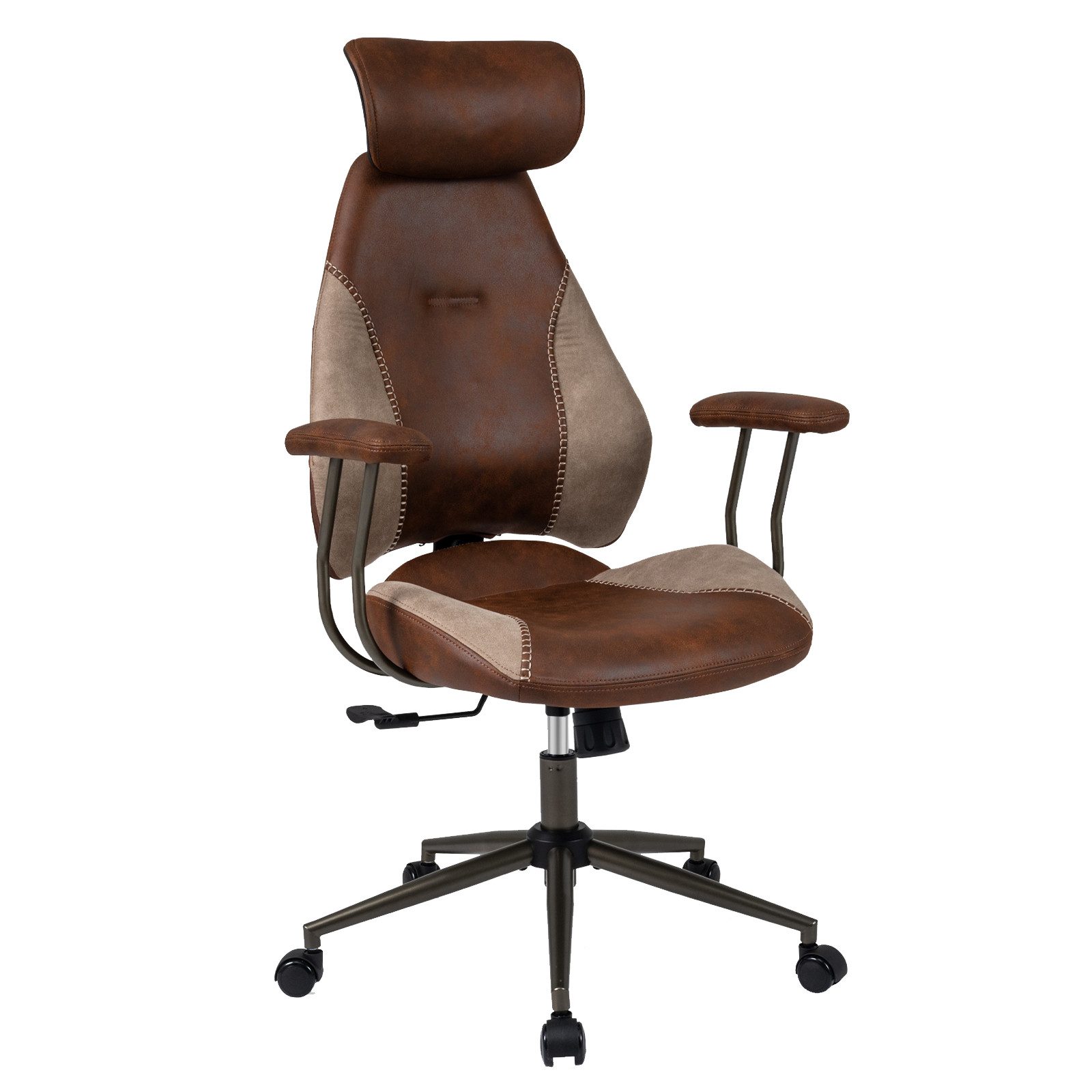 COSTWAY Bürostuhl, Mit Wildlederstoff, Kopfstütze, Wippfunktion & Rollen