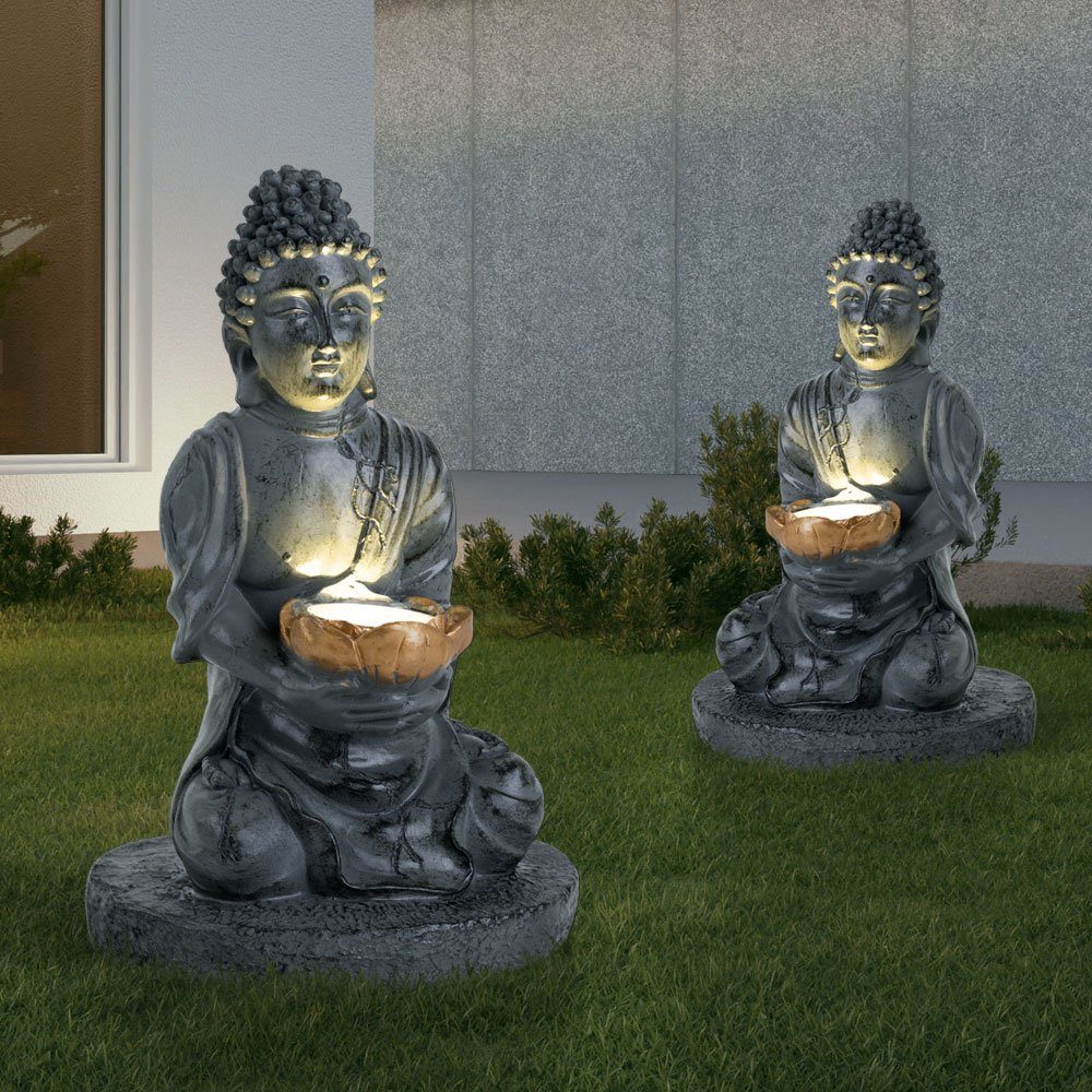 etc-shop Gartenleuchte, Leuchten Set LED inklusive, 3er Leuchtmittel Solar Deko Garten Lampen Shui Steh Warmweiß, Feng Buddha