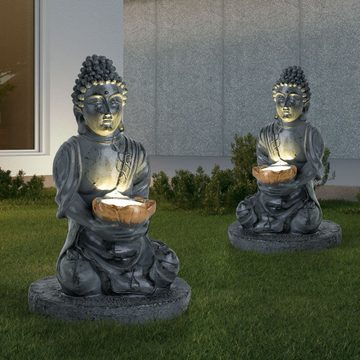 etc-shop Gartenleuchte, Leuchtmittel inklusive, Warmweiß, 3er Set LED Solar Lotusblüten Feng Shui Buddha Garten Deko Lampen