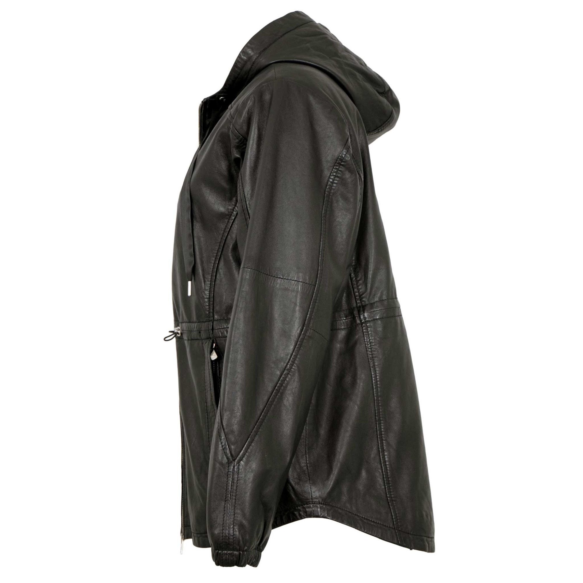 Jilani Lederjacke Camelia Jilani Collection - Damen Lederjacke Lammnappa Kapuze Oversize schwarz