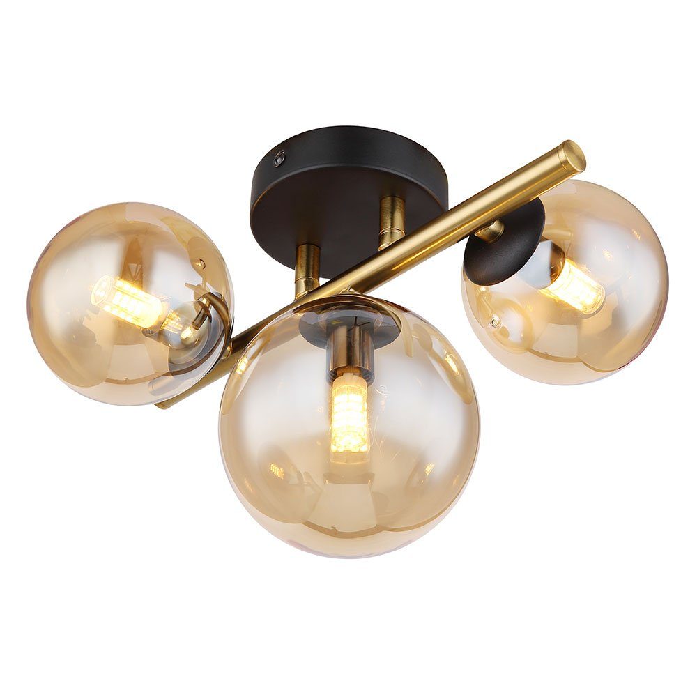 Deckenlampe Globo LED Deckenleuchte inklusive, LED amber Leuchtmittel Glas Warmweiß, messing Deckenleuchte, Wohnzimmerleuchte