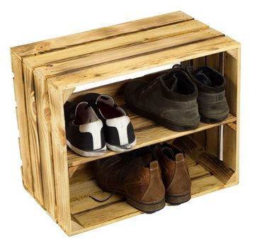 Kistenkolli Altes Land Allzweckkiste 3 x Schuhschrank Schuhregal aus geflammten Holzkisten Schuhablage für