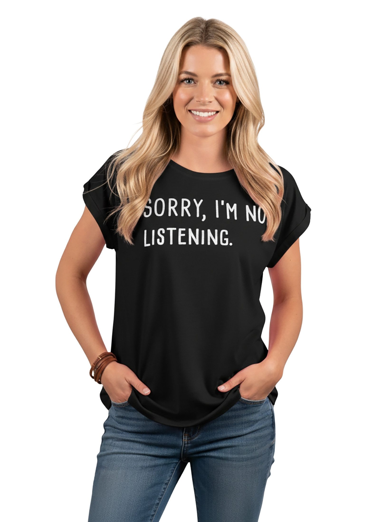 MAKAYA Print-Shirt Damen Kurzarm Top Lustige Sommer Oberteile mit Spruch Aufdruck - Sorry (Rundhals, Schwarz, Blau, Grau, Rosa) große Größen