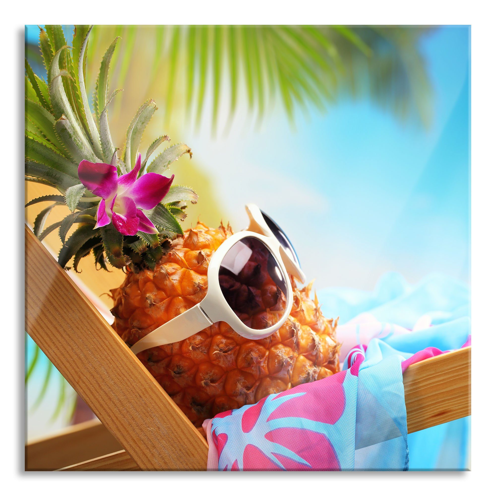 Glasbild Ananas macht Urlaub