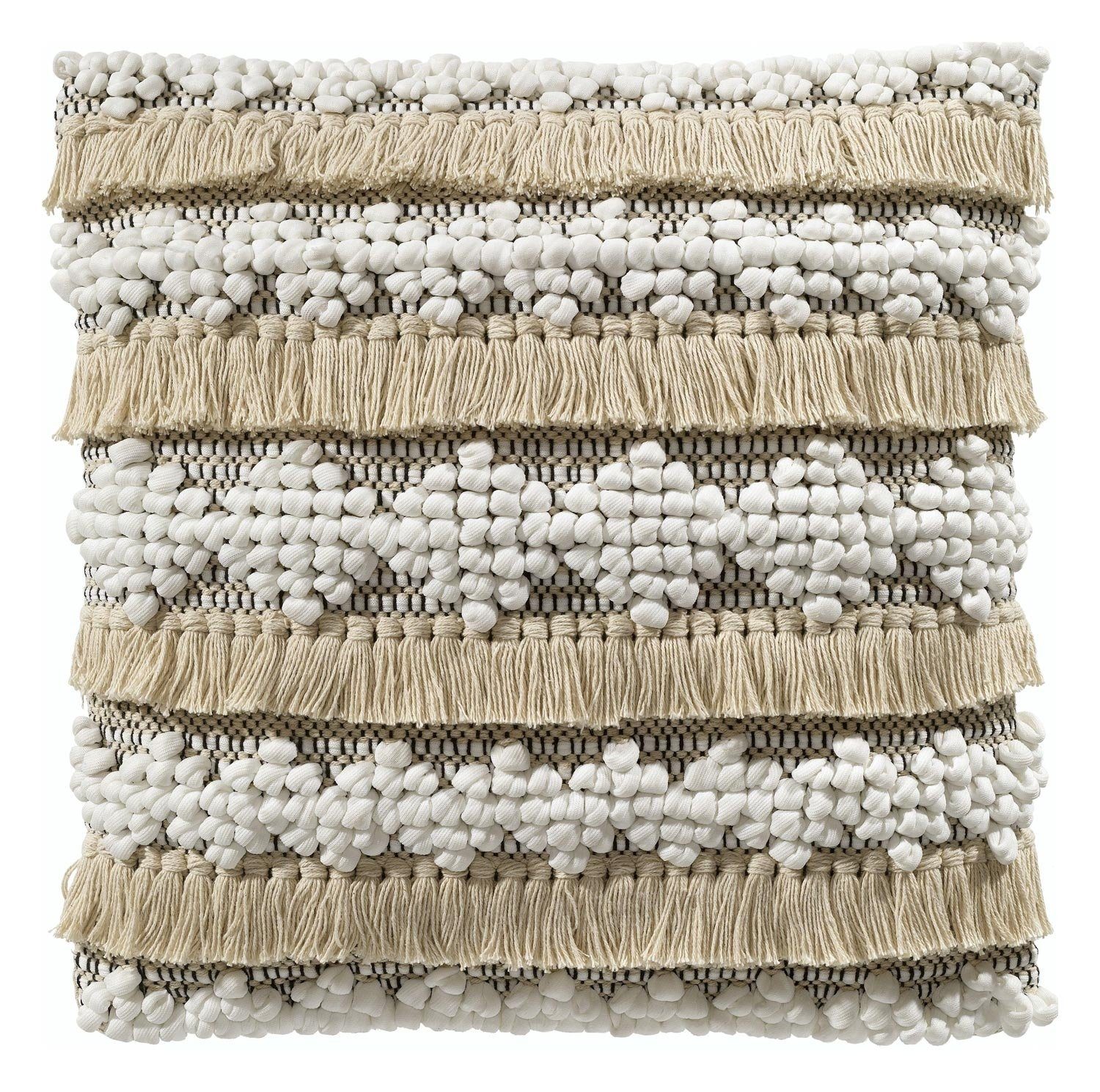 Kissenhülle BOHO, Beige, Quasten, (1 cm, Baumwolle, x 45 Stück) 45