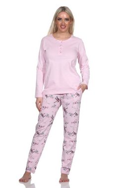 Normann Pyjama Damen Schlafanzug langarm Pyjama mit Pyjamahose in floralem Print