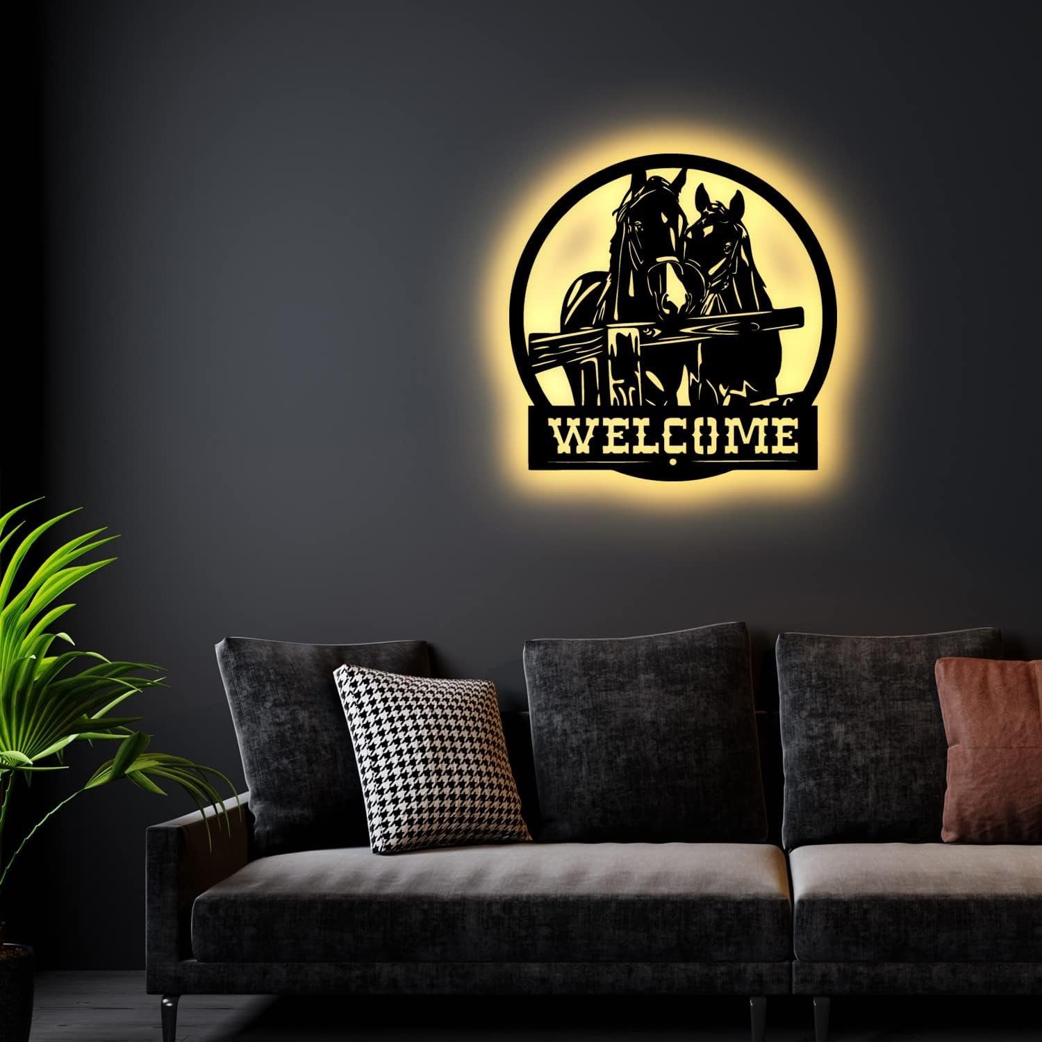 LEON FOLIEN LED Dekofigur Welcome Pferd Geschenk LED Wandlampe Pferde Lampen in Buche #1, LED fest integriert