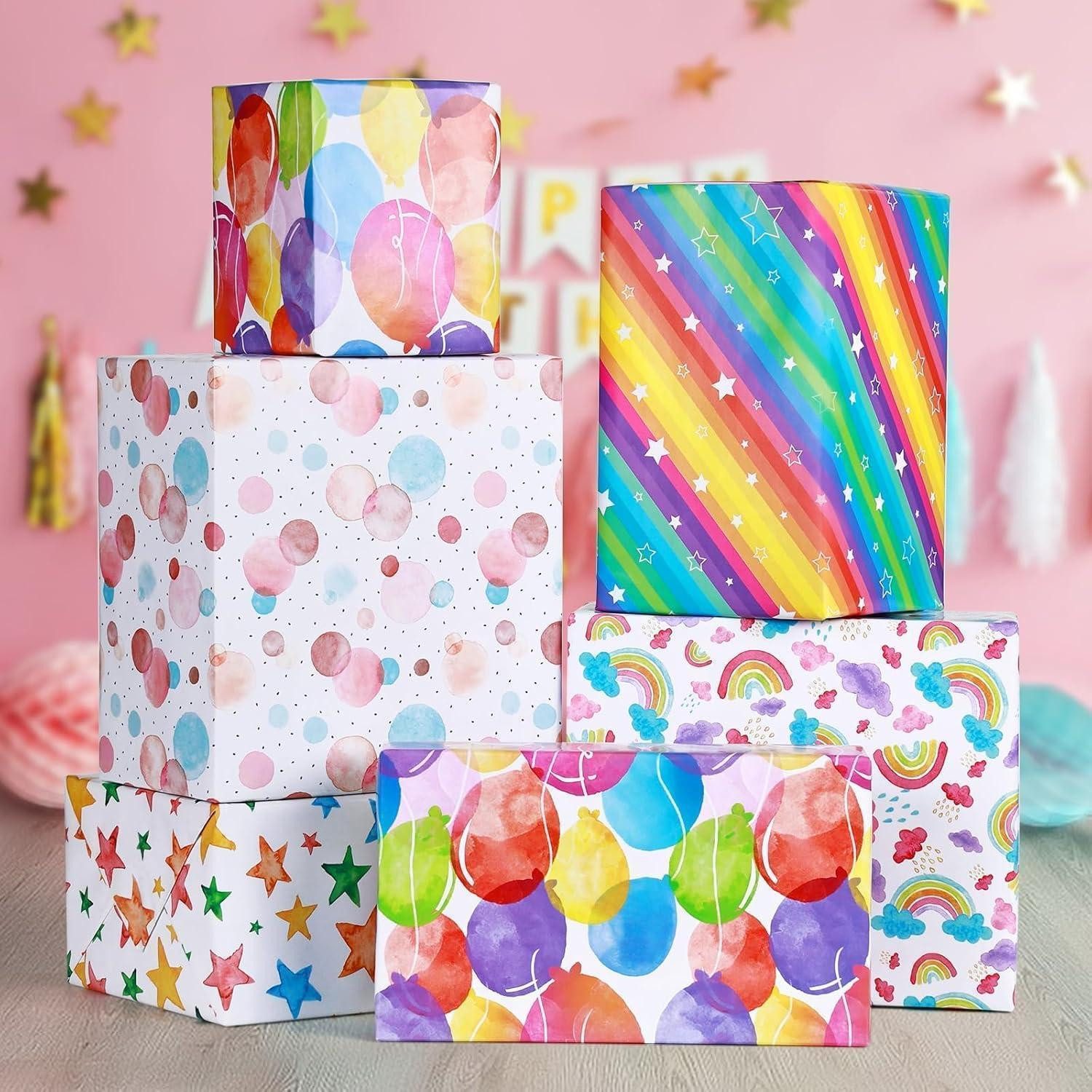 LuxusKollektion Geschenkpapier Geschenkpapier Kinder Tiere 70x50 cm 5 Blätter Geburtstag Ballon