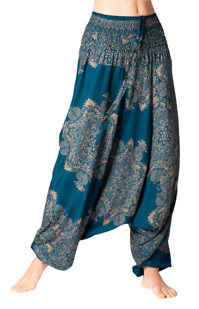 PANASIAM Pumphose Aladinhose AeOrnament Haremshose aus 100% natürlicher Viskose auch als Overall tragbar Damen Pumphose bequeme Freizeithose