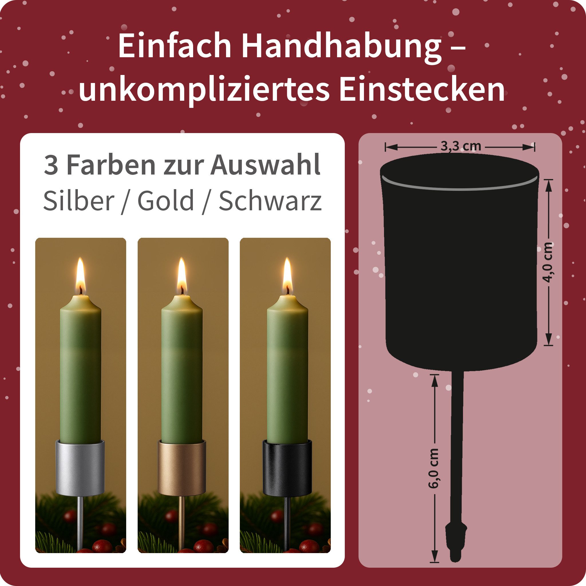 matches21 HOME & HOBBY Kerzenhalter Kerzenhalter 4er Set Metall Schwarz Ø 3,3 cm mit Stab (4 St), Adventskranz Kerzentüllen für Stabkerzen