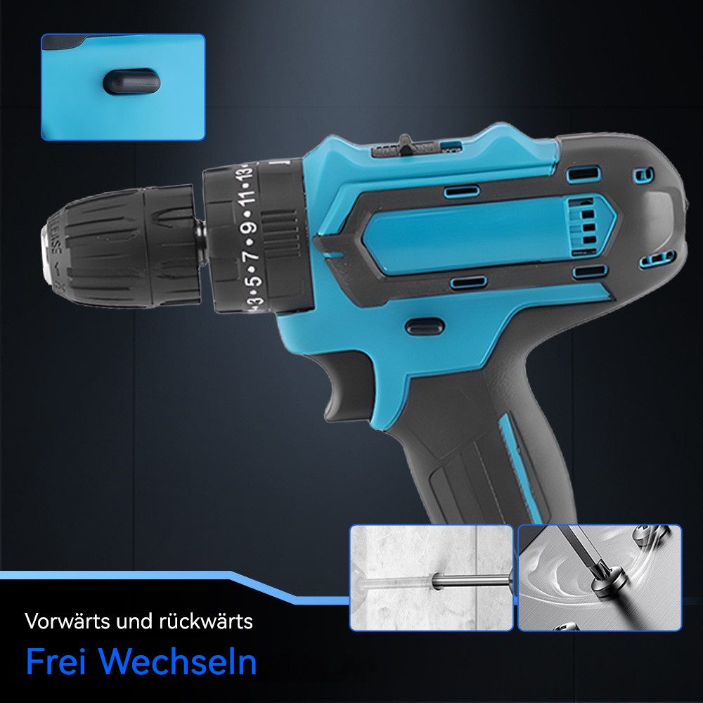 PODOFO Bohrmaschine Akku-Bohrschrauber-Set mit Akku und Ladegerät, 21V 1500mAh