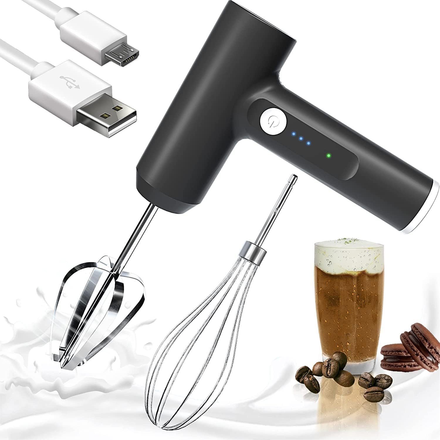 Bedee Handmixer Kabellos Handmixer Elektrische Handrührgerät,USB  Wiederaufladbar, Tragbarer Mixer Handrührer elektrischer schneebesen für  Kuchenen