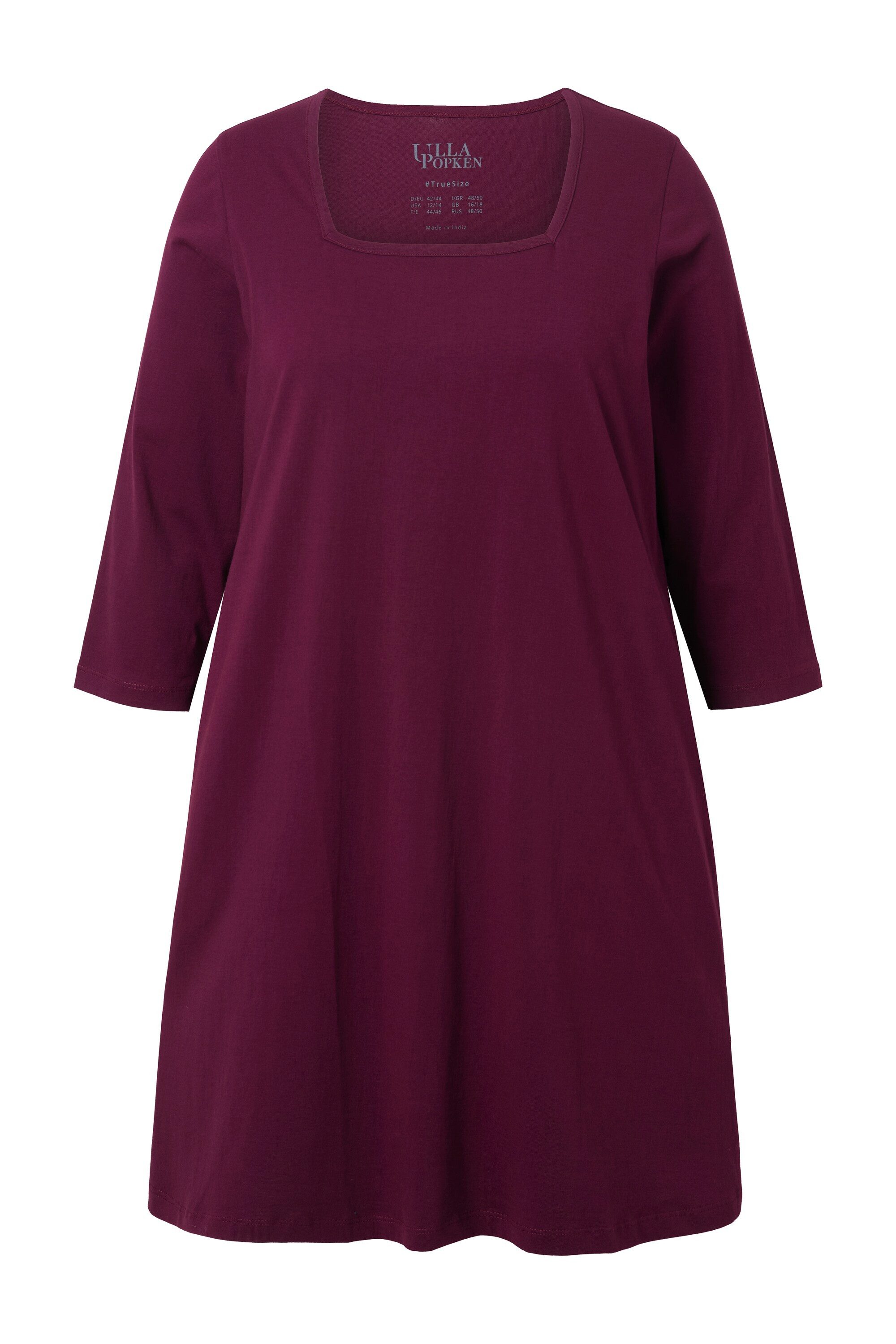 Ulla Popken Longshirt Longshirt A-Linie Carré-Ausschnitt 3/4-Arm günstig online kaufen