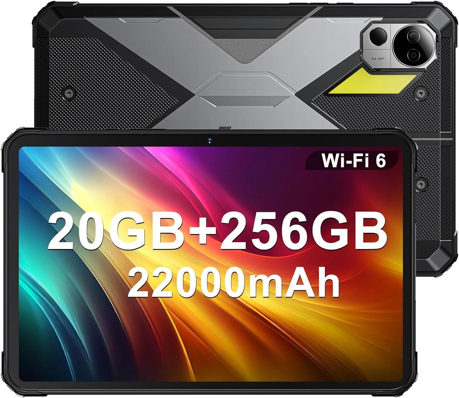 Fossibot DT2 Outdoor 20(12+8) GB RAM 2TB ErweiterbarWasserdichtes Tablet (10.4", 256 GB, Andriod 13, 4G LTE, Mit FHD 22000mAh Akku(66W) 64MP+32MP Kamera,Octa-CoreWiFi 6/GPS)
