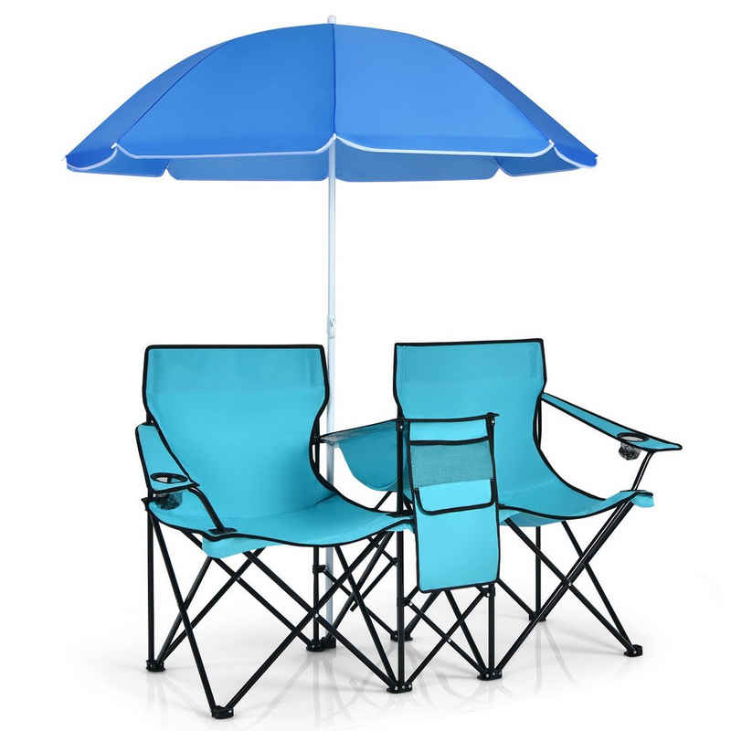 COSTWAY Campingstuhl, mit Sonnenschirm, Getränkehalter & Kühltasche, faltbar
