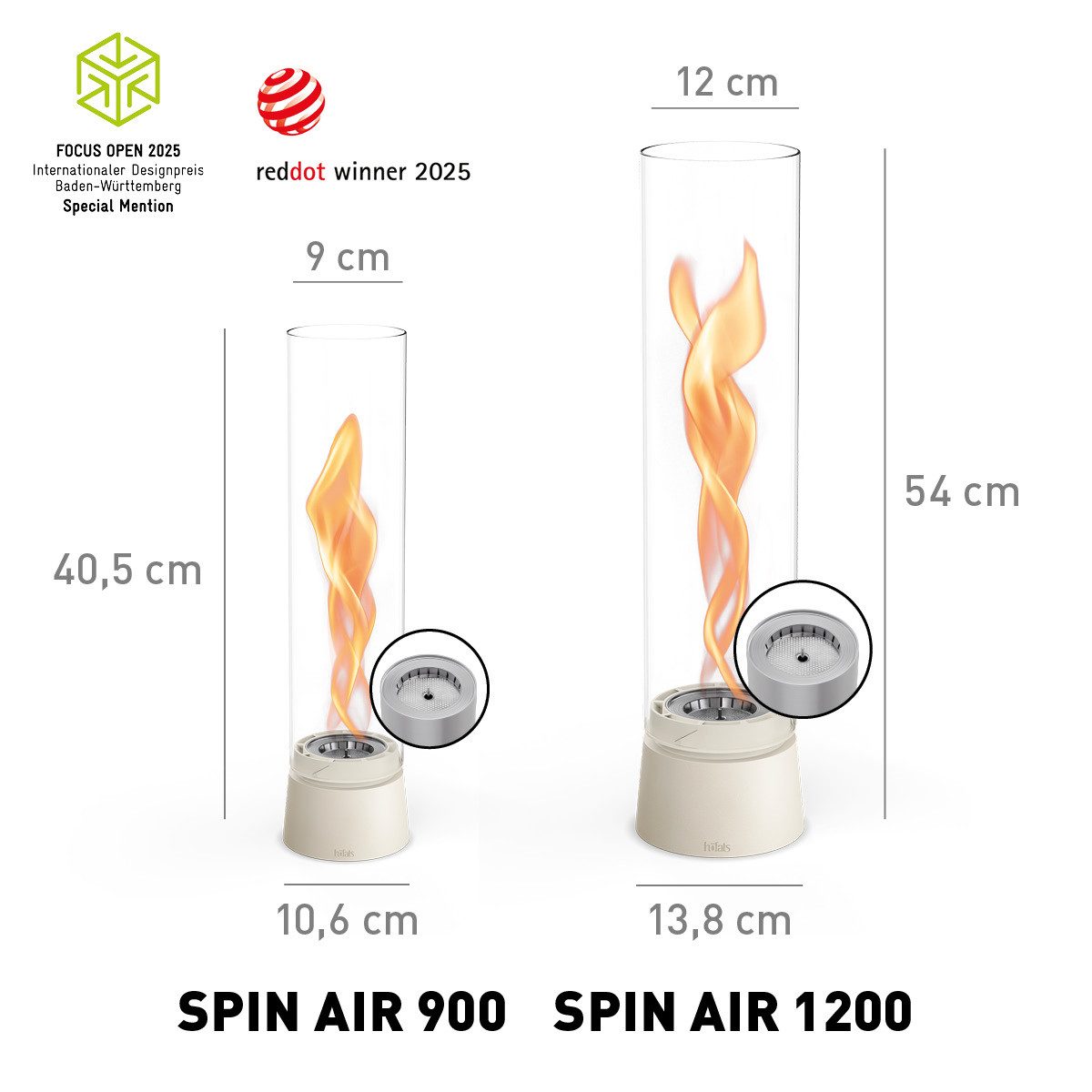 höfats Tischfeuer SPIN air (Packung, rauchfreie Tischfeuerstelle für Indoor und Outdoor), Feuerschale mit Flammenwirbel für Tischdeko, wärmende Feuersäule