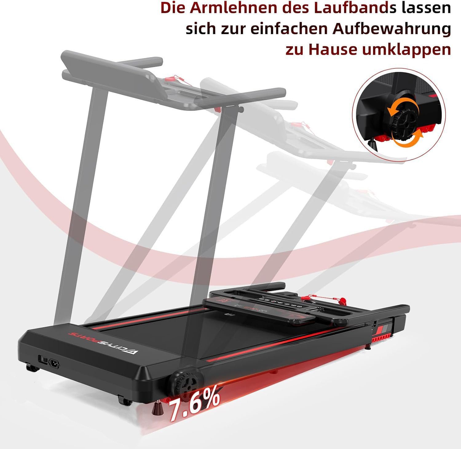 CITYSPORTS Laufband Heim-Laufband mit Steigung (Mit Toolkit, Schmiermittel), Klappbares Laufband bis 12 km/h mit APP walking jogging pad