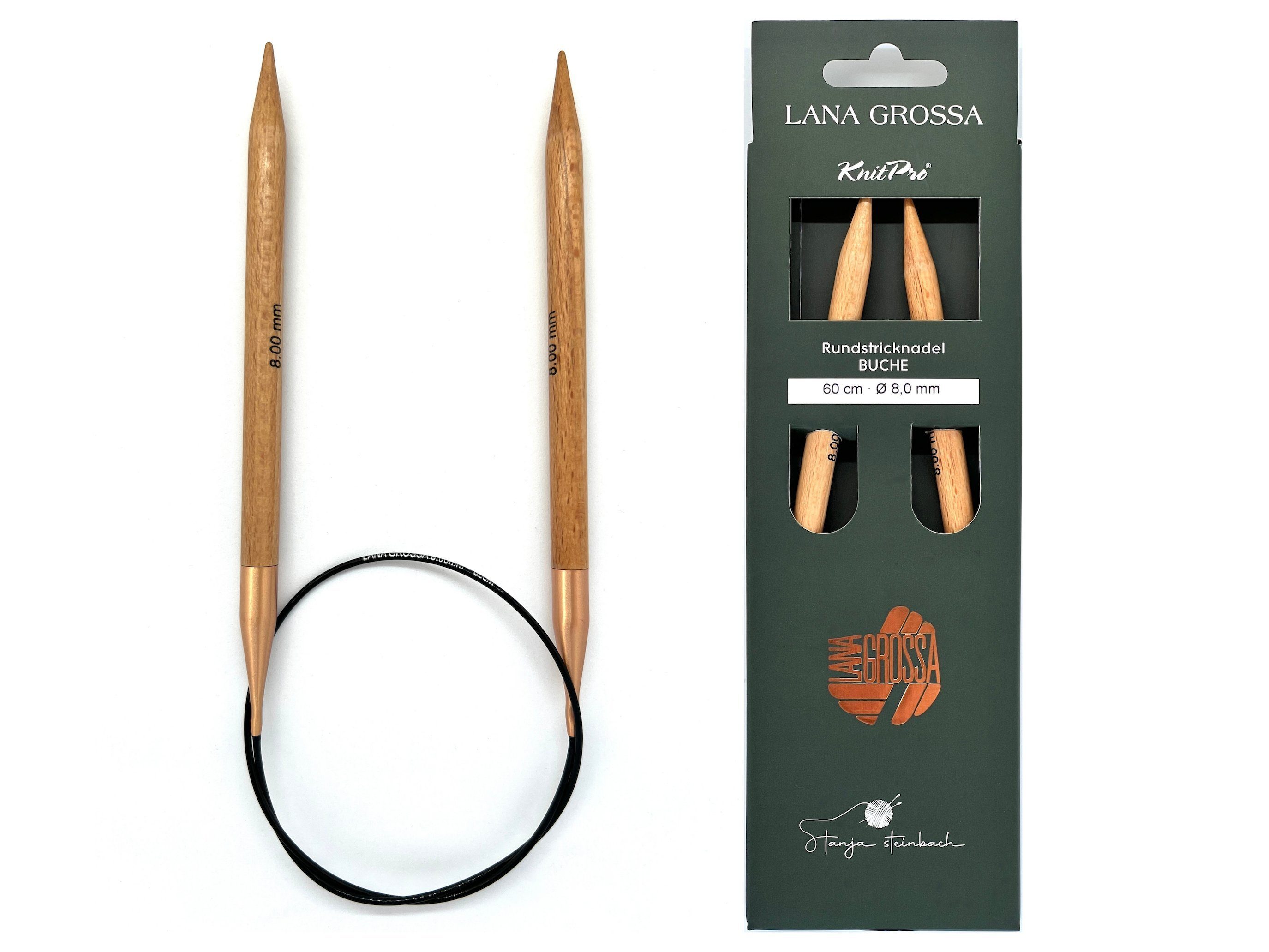 LANA GROSSA Rundstricknadeln Knit Pro Rundstricknadel BUCHE Tanja Steinbach Edition, Stricknadel verschiedene Längen/Größen, Rundstricknadel, Buchenholz, flexibles Seil, fest verbunden