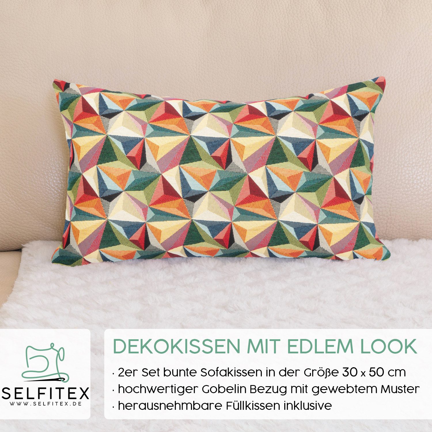 Selfitex Dekokissen mit buntem Muster im 2er Set, 30x50/40x40/50x50 inkl. F günstig online kaufen
