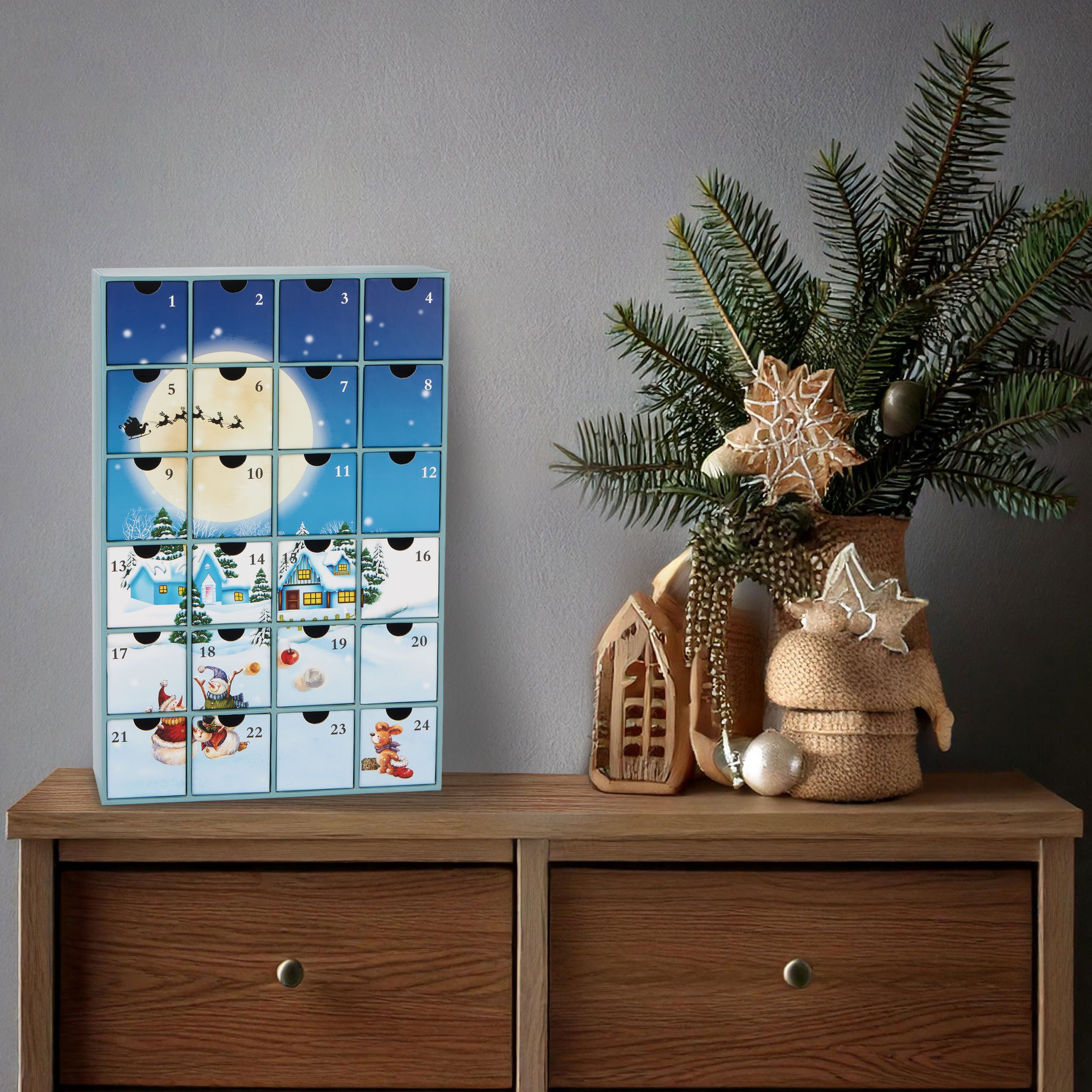 BRUBAKER befüllbarer Adventskalender Weihnachtsdorf im Schnee - Weihnachtskalender zum Befüllen (39 cm groß aus Pappe, 1-tlg), DIY Kalender mit 24 Türchen für G – Bild 4 von 5