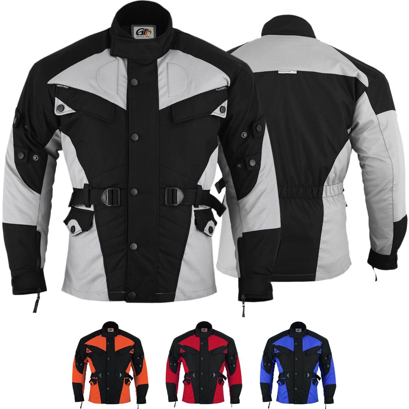 German Wear Motorradjacke GW302J Motorradjacke Herren mit Protektoren Textil Blau Rot Grau Orange