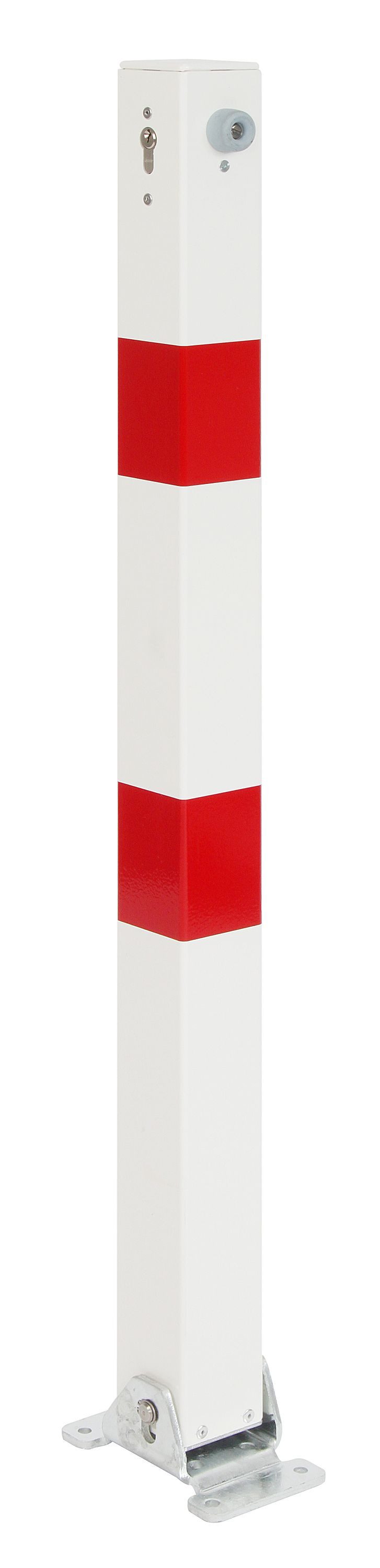 Alberts Zaunpfosten ASP Klappy,PZ,ungl,fvz,wß,2rot,R,zA70x70, Absperrpfosten Poller Absperrpoller Leitpfosten umlegbar Ø 70x70mm 100