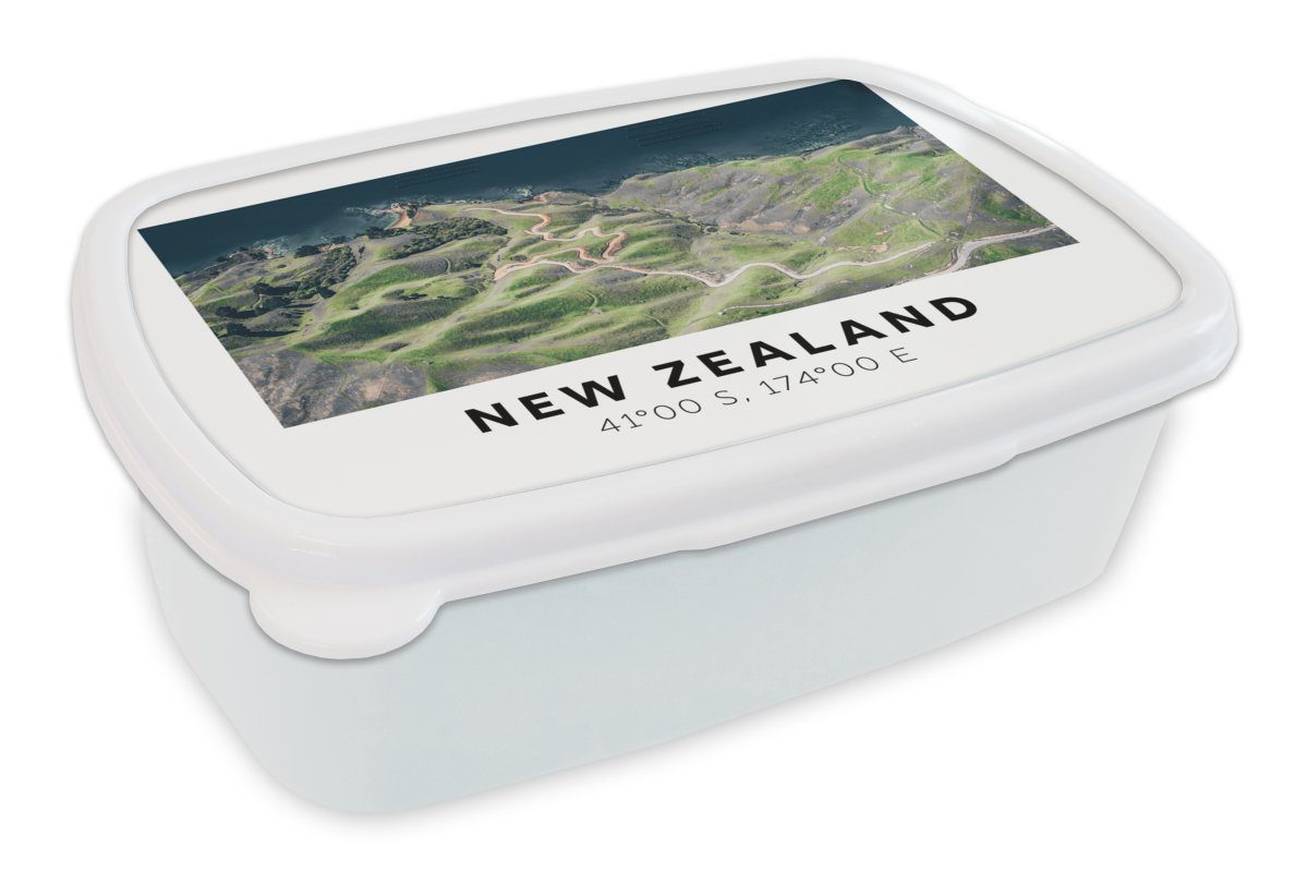 MuchoWow Lunchbox Neuseeland - für Mädchen Brotbox Wasser (2-tlg), und Erwachsene, Kunststoff, und für Brotdose, Jungs - Kinder Strand, weiß - Grün