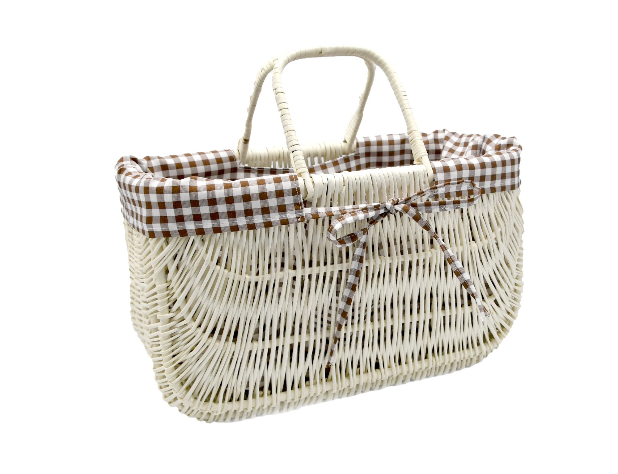 MyBer® Korbtasche Tasche Korb aus Weide, Weidenkorb, Tragekorb, Einkaufskorb geflochten (K9-489-SBR, 1-tlg., Gr. ca., 40cm/19cm/29cm, mit Henkel 39,9 cm), weiß mit Stoffeinlage Handarbeit 40/19/29cm K9-489-W-SBR