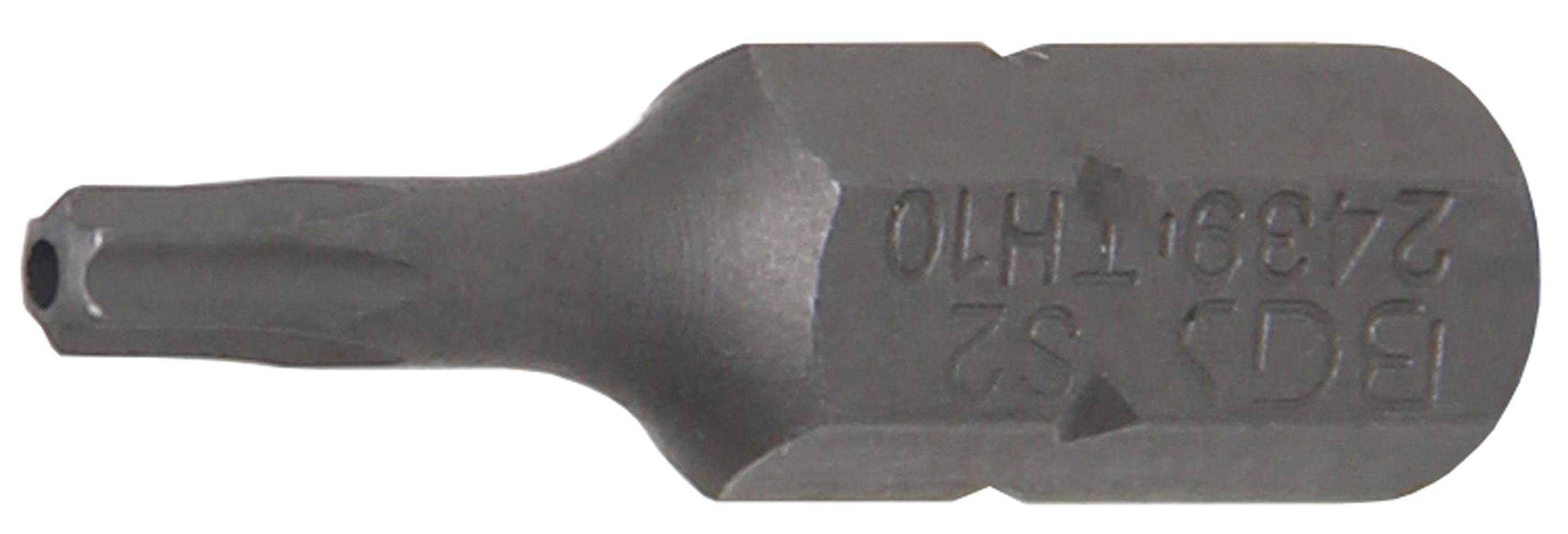 BGS technic Bit-Schraubendreher Bit, Länge 25 mm, Antrieb Außensechskant 6,3 mm (1/4), T-Profil (für Torx) mit Bohrung T10