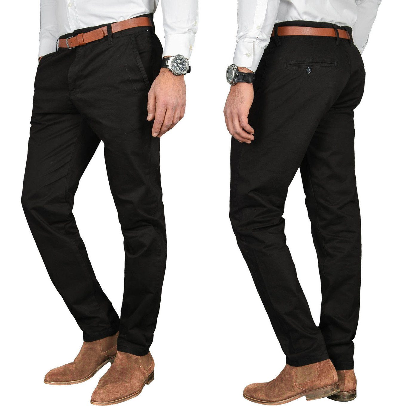 Alessandro Salvarini Chinohose Herren mit Gürtel – Stoffhose Regular Fit Bequeme Chino mit Stretch und klassischem Schnitt