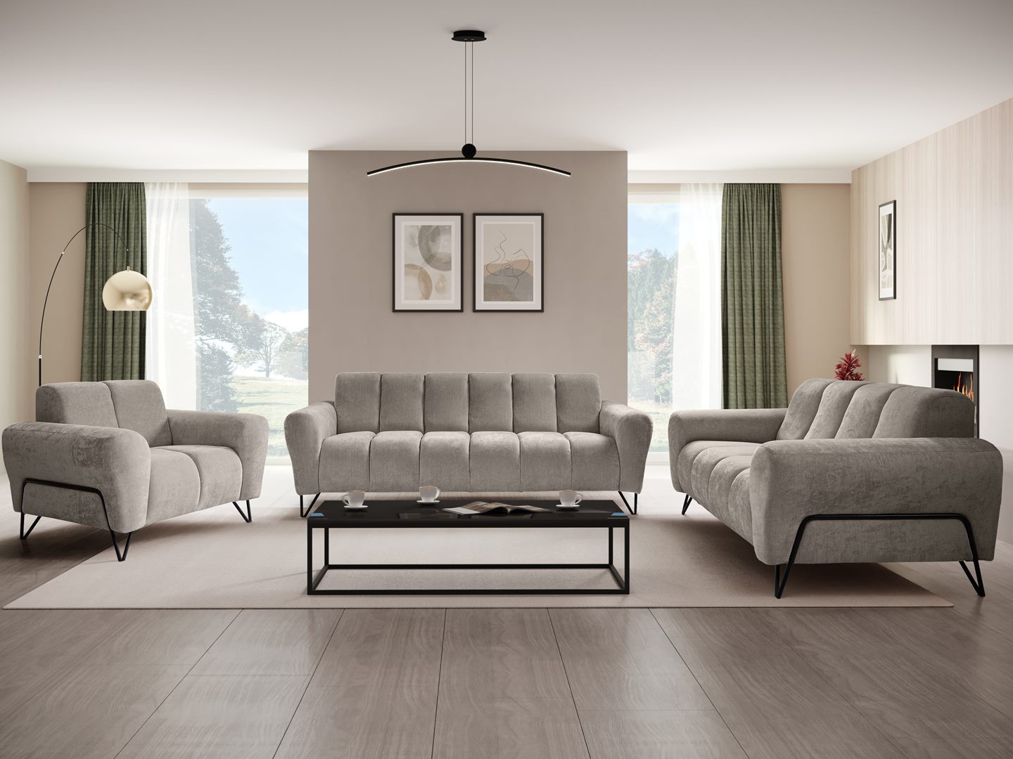 Beautysofa Polstergarnitur mit Metallbeine in schwarzer günstig online kaufen