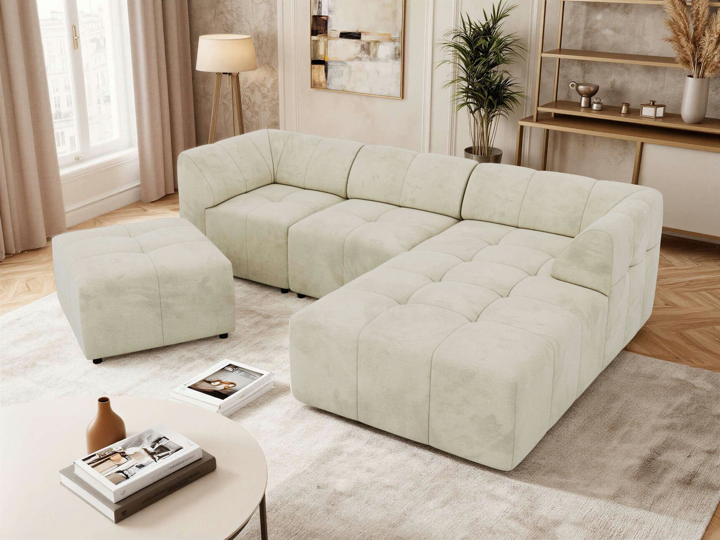 MKS MÖBEL Big-Sofa VORITA, 4M L Ecksofa XXL-Modulsofa, in L-Form, freistehend, mit Wellenfederung, mit Hocker