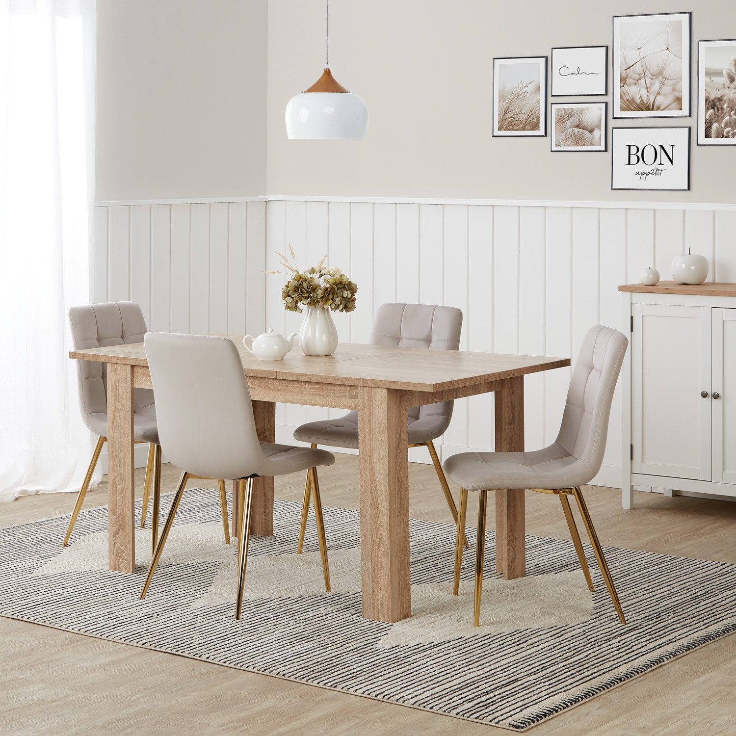Homestyle4u Esstisch Esszimmertisch Holztisch Küchentisch Massiv Weiß / Eiche klein Küche, 120x80, ausziehbar/erweiterbar
