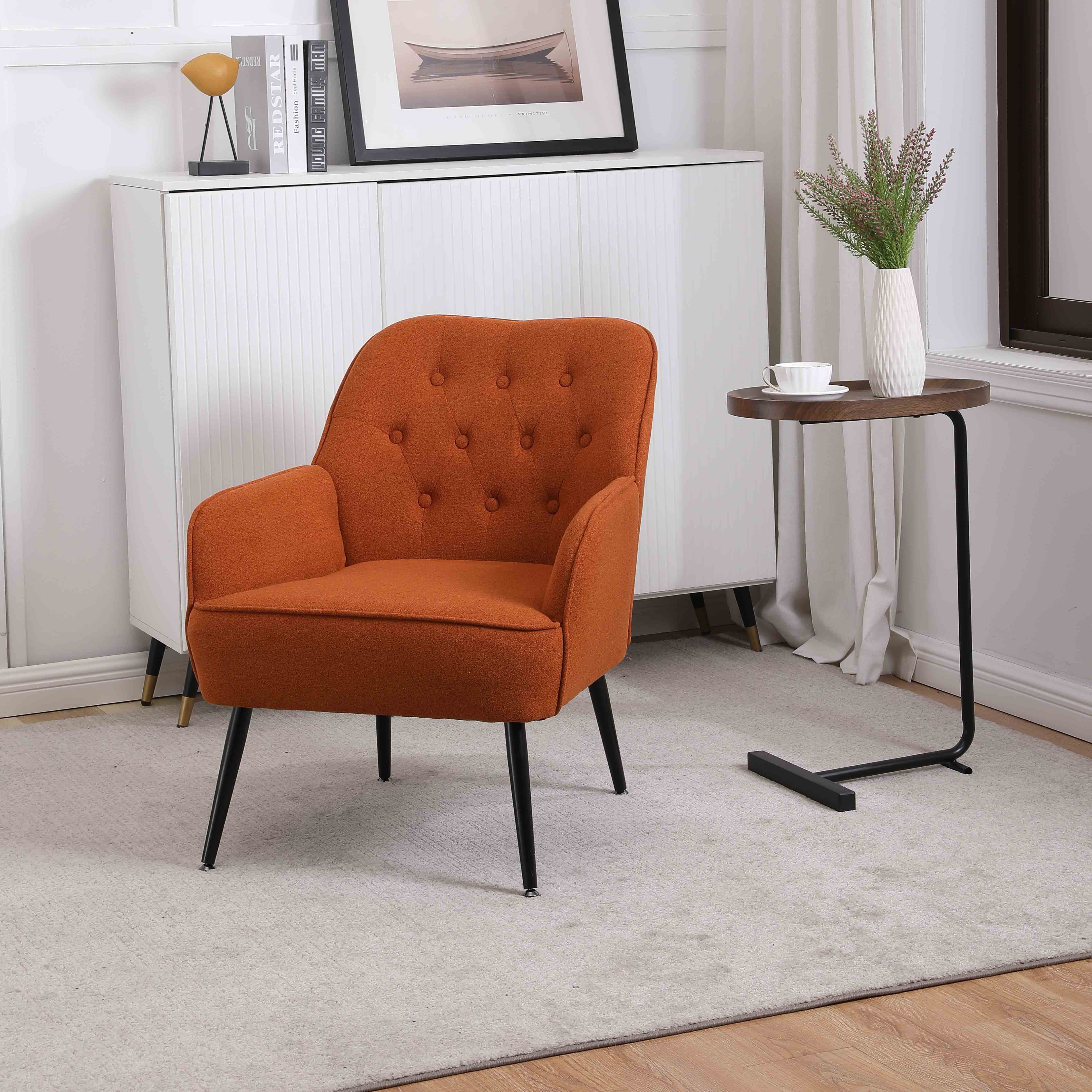 WISHDOR Loungesessel Polstersessel Relaxsessel Einzelsessel, Gepolsterte Einzelsofa Stuhl (Büro Freizeit Gepolsterte Einzelsofa Stuhl), Kaffee Stuhl mit Metallbeinen orange