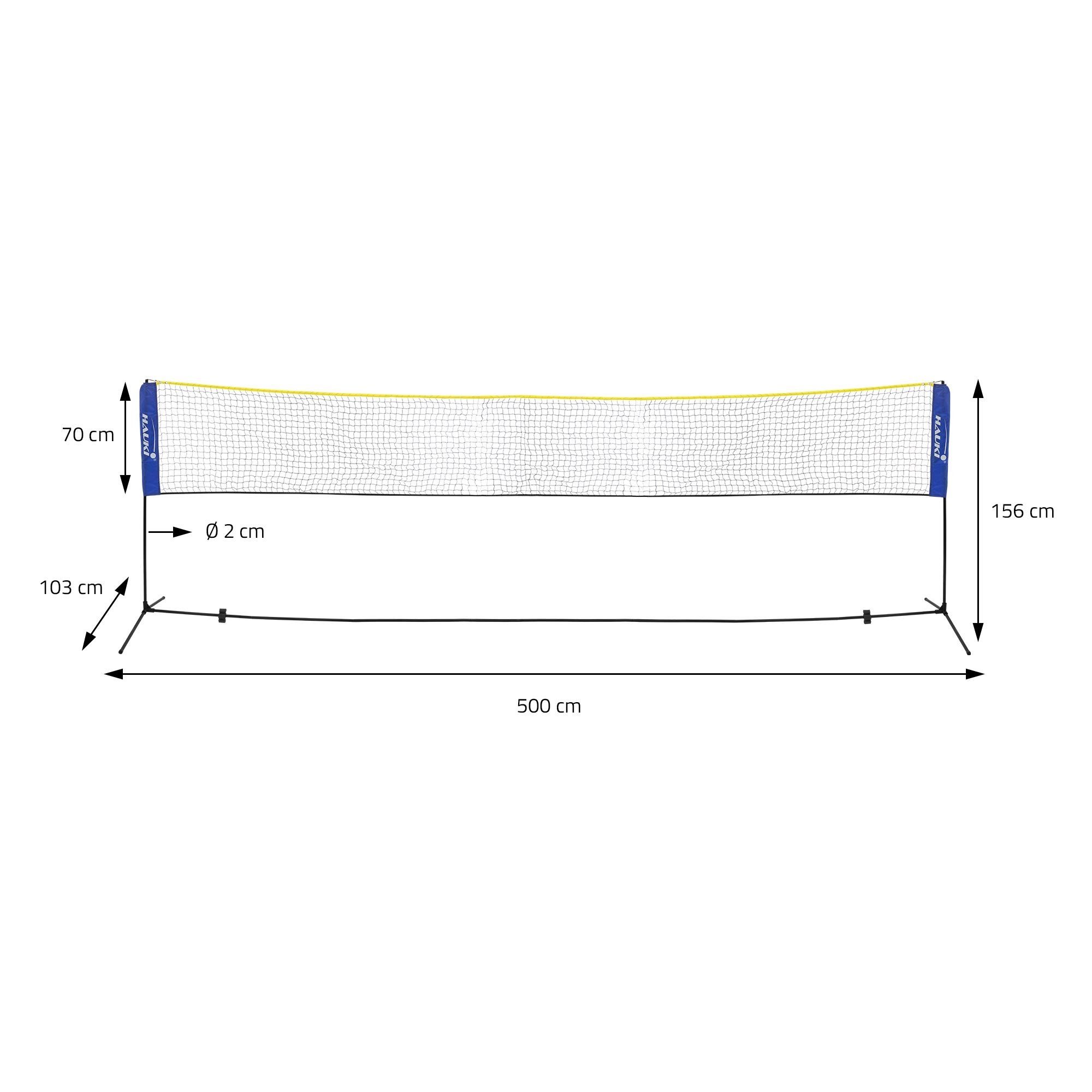 Transporttasche inkl. Badmintonnetz (Komplett-Set, Tennisnetz Tragetasche, Netz, Set Volleyballnetz 3x Eisen-Gestell & Federball Hauki Outdoor 500x156cm 5-St., Blau Federbälle), Trainingsnetz Indoor Tragbares