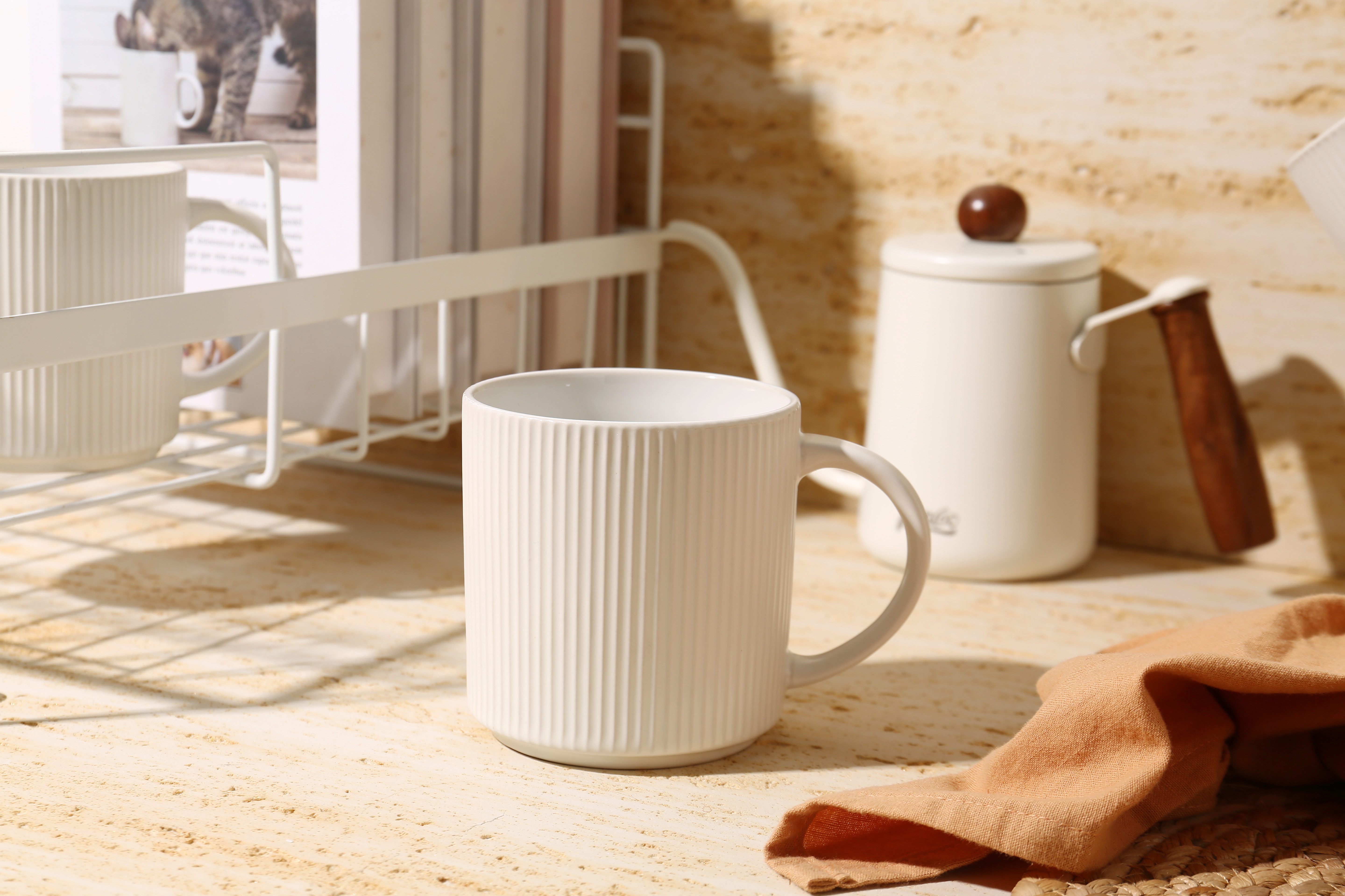 OTTO home Becher Kaffeebecher Ylvii, 6er Set, 6-tlg., Steinzeug, Riffeloptik, spülmaschinenfest und mikrowellengeeignet, 460 ml – Bild 4 von 5