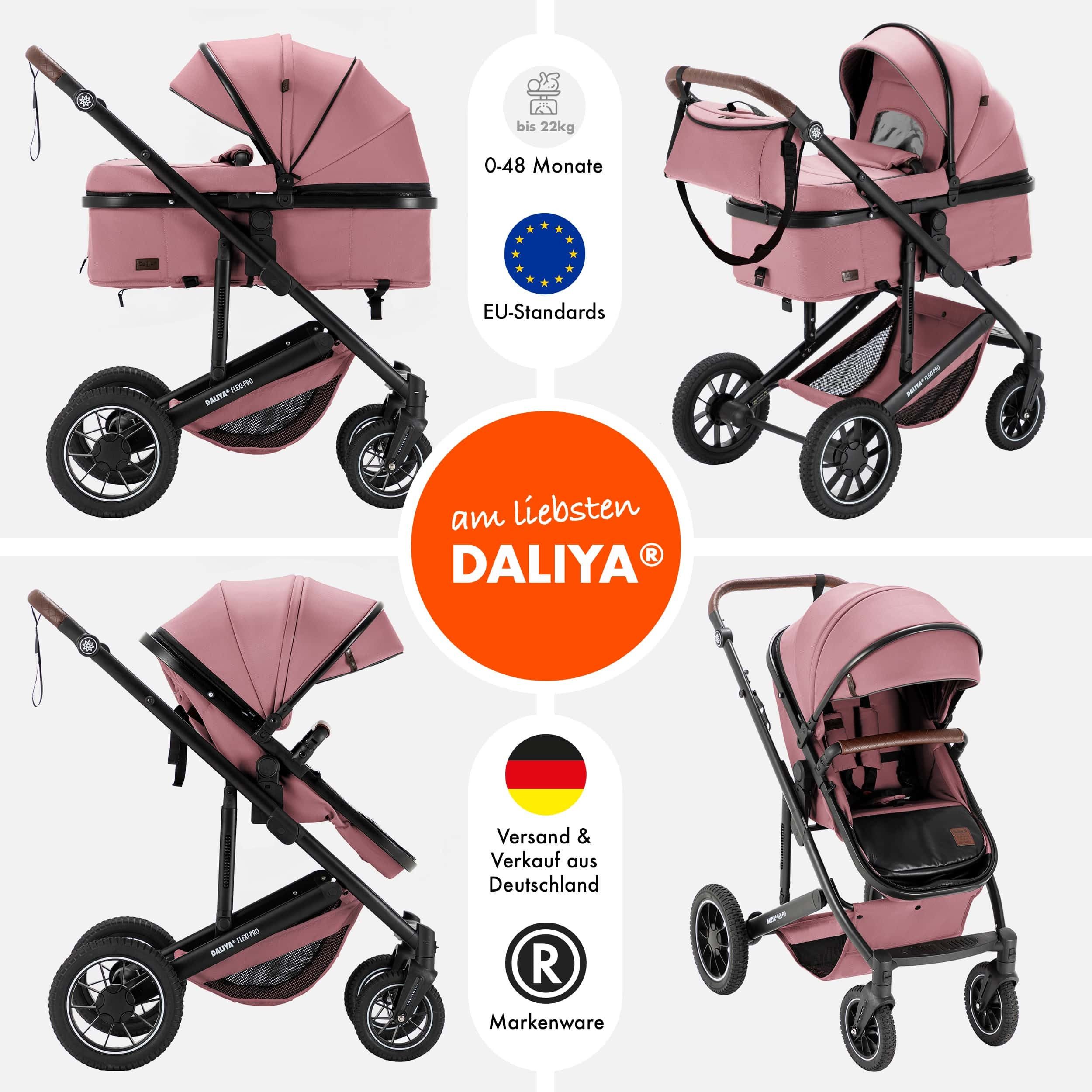 Daliya® Kombi-Kinderwagen FLEXI-PRO 2in1 Kinderwagen & Buggy, Reisekinderwagen, XXL Set, (10-tlg), modernes Design, Alu-Rahmen, Gummireifen, abnehmbare Gurte, UV 50+