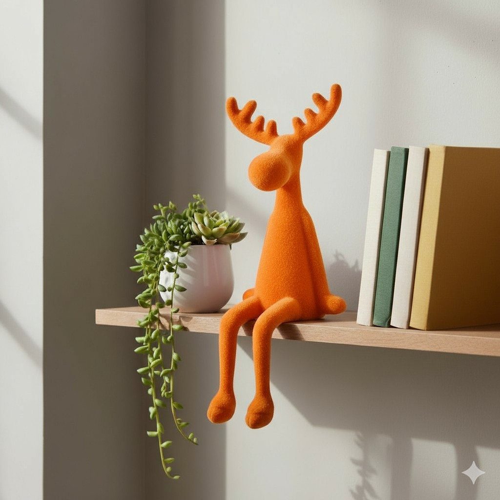 Macosa Home Kantenhocker Rentier 31 cm Braun, Orange, Fuchsia, Pink oder Grau (Dekoration Weihnachtsdeko, Dekofigur modern Weihnachten), Kunststoff beflockt Dek – Bild 2 von 2
