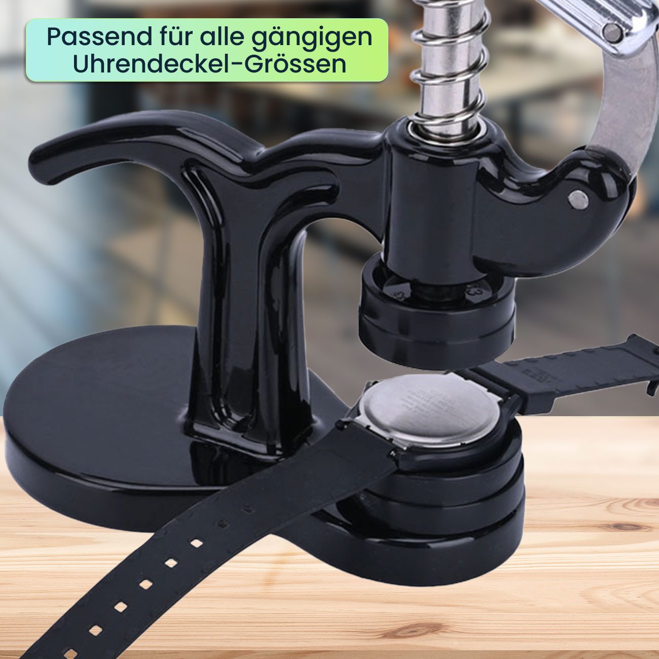 Casativo Reparatur-Set 17tlg Profi Uhren Einpresswerkzeug Reparatur Set für Batteriewechsel, 17-St., 1er-Set, für gängige Armbanduhren und Uhrdeckel/12 Matrizen ABS/Gehäusehalter