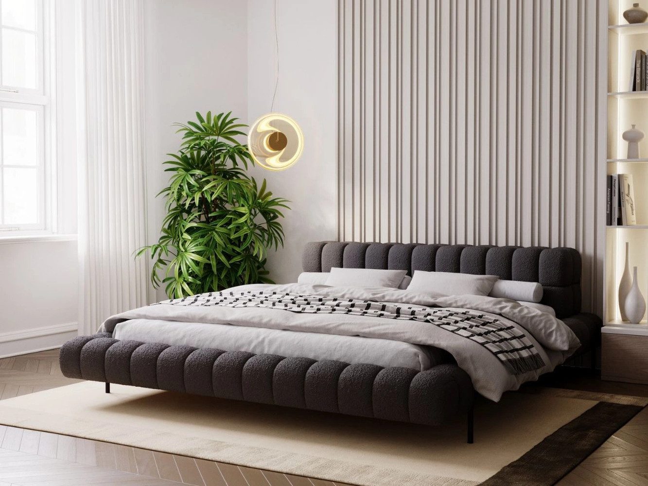 GrainGold Polsterbett IMAGINE, Modern Bett mit Kopfteil - 140x200 cm, Schwarz (1x Bett)